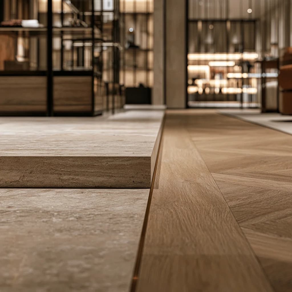 Premium Retail Flooring Dubai Premium retail flooring renovation with stone and timber finishes in Dubai